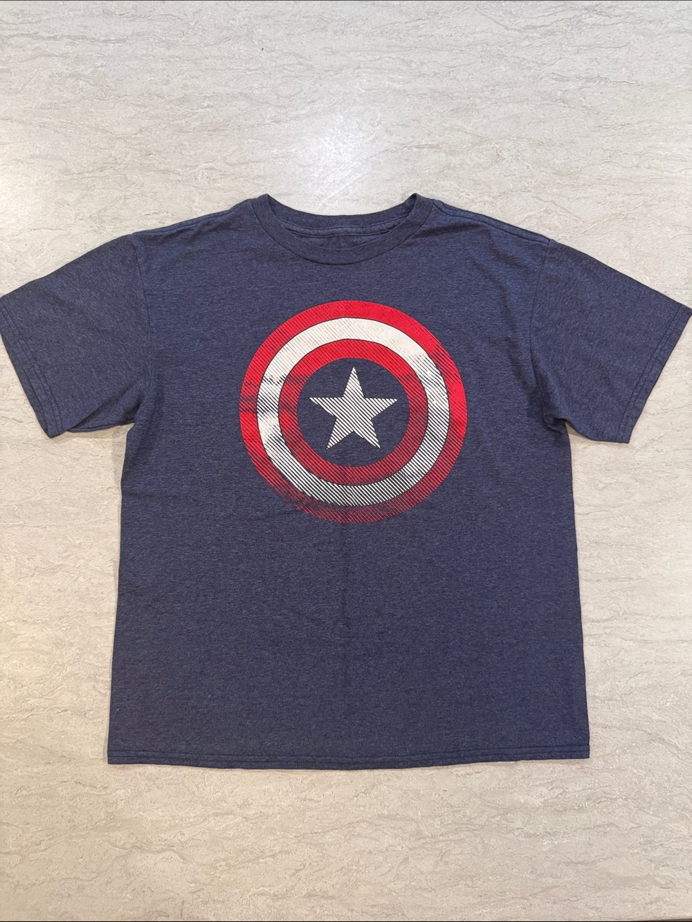 Marvel Navy Blue Captain America Shield Tee with Red and White Graphic